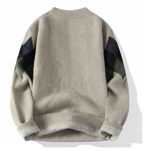 Nieuwe collectie wollen gebreide trui fleece ronde hals gevoerd verdikt ondergoed truien winter veelzijdige trui kleding heren - Product Image 5