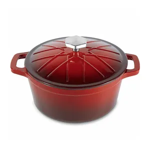 Peralatan rumah tangga terang tidak lengket 4QT besi cor merah Enamel bulat Oven Belanda dengan tutup unik kualitas tinggi peralatan masak warna-warni Casserole