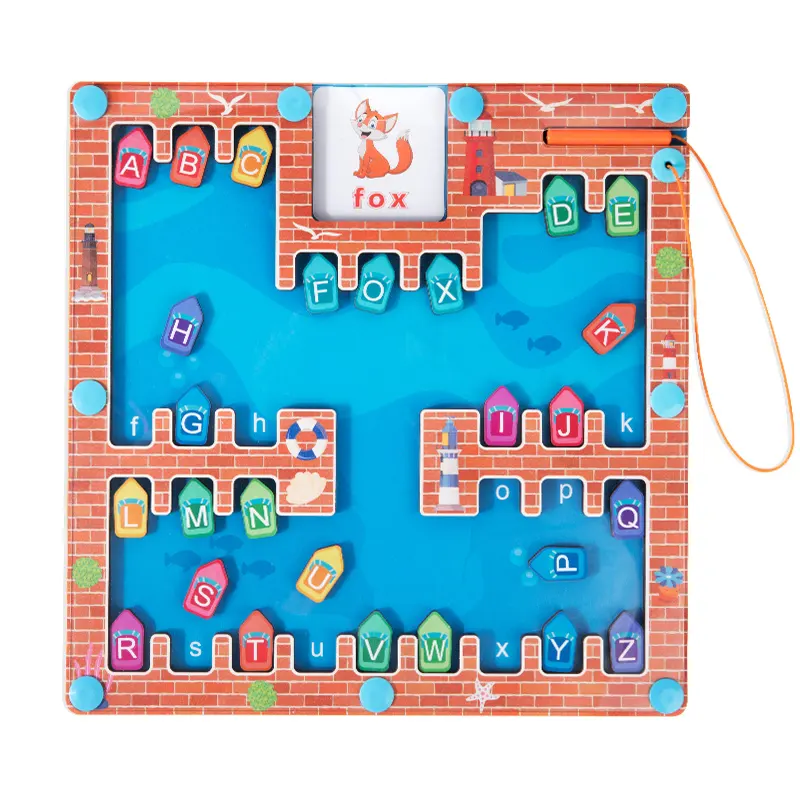 Placa de alfabeto magnético para crianças, cartões de madeira correspondentes para alfabeto infantil, brinquedo magnético para educação precoce