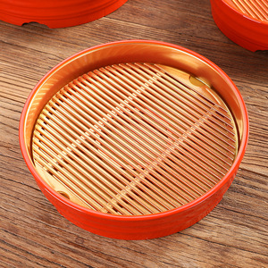 Plateau de service profond de style chinois rouge et or, design double épée, pour sushis, sashimi, fondue, barbecue et fruits - Product Image 1