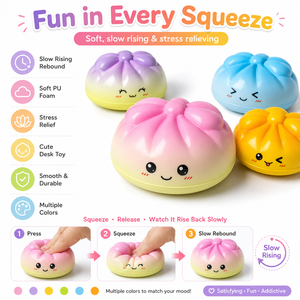 Jouets Squishy en PU de Haute Qualité à Remontée Lente, Petits Yeux Expressifs, en Forme de Dumplings, Jouets à Presser pour Enfants - Vente en Gros - Product Image 4