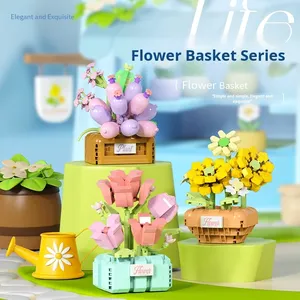 <strong>Lele</strong> Brothers W1605-1801 Plastic Flower Basket Succulent Flower Mother Teacher Holiday Assembly Girl Building <strong>Block</strong> Toy Gift - Product Image 4