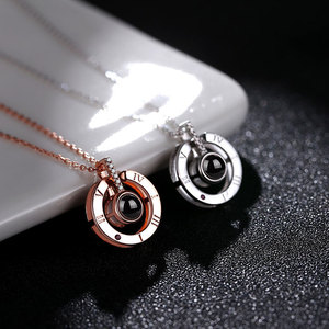 2020 Nuevo S925 Plata de ley 100 Idiomas Te amo Collar de proyección de explosión Mujer Colgante Joyas Cadena de clavícula - Product Image 5