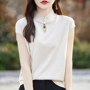 <span class=keywords><strong>Camisetas</strong></span> de Verano Chinas Elegantes para Mujer 2026, Blusas de Manga Corta, Holgadas, Casuales, Estampadas, Lisas, Nuevas, Tejido Fino - Product Image 5