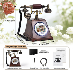 Nouveau téléphone vintage en noyer Full HD 1080P vidéo et audio livre d'or ABS matériel pour les fêtes d'hôtel à domicile - Product Image 4