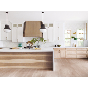 American Style Custom Design Kitchen Furniture Shaker White Oak Solid Wood Modern Kitchen Cabinets with Quartz Island