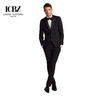 Costume de smoking en laine pour homme sur mesure ODM, revers pointus noirs, face en satin, simple boutonnage, coupe ajustée, formel, vente en gros, fabricant