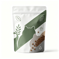 Herbruikbare, bedrukte, matte plastic stand-up pouch met ritssluiting, geschikt voor voedsel, voor droog kattenvoer.