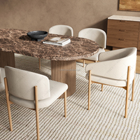 Ensemble de table à manger en marbre de luxe FERLY avec chaises rembourrées, meubles de salle à manger en bois massif, ensemble de salle à manger pour la cuisine