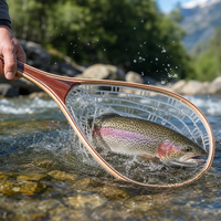 Épuisette de pêche à la mouche professionnelle en bois massif avec filet en silicone transparent, élancée et fabriquée à la main, pour la capture et la libération des truites et des achiganes