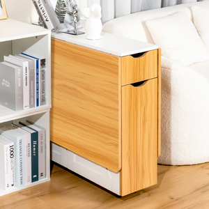 <strong>Folding</strong> Dining <strong>Table</strong> with 6 Wheels 2-Layer Storage Shelf and Drop <strong>Leaf</strong> Space Saving Dining <strong>Table</strong> for Kitchen/Living Room - Product Image 4