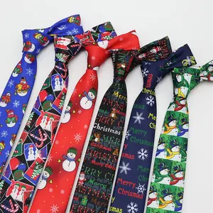 Corbata navideña de poliéster estampada para hombre al por mayor de fabricante, corbata navideña de hockey de alta calidad
