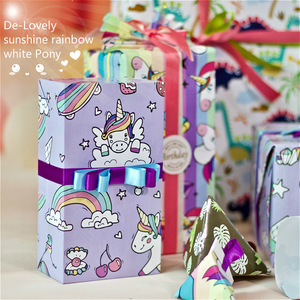 Sunshine Rainbow White Pony Gift Wrapping Paper Glossy Coated Single Side For Children's Gifts - Product Image 1
