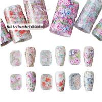 Papel de Transferencia para Uñas con Diseño Floral de Rosas Vintage, Adhesivos de Transferencia para Uñas con Patrón de Mariposas y Flores, para Manicura DIY en Salón de Uñas
