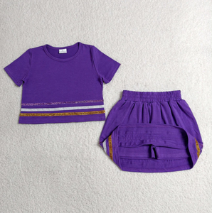 Conjunto de 2 Piezas para Niñas, Falda a Rayas de Manga Corta, Color Rojo, para Animadoras, Spandex/Poliéster Ecológico - Product Image 5