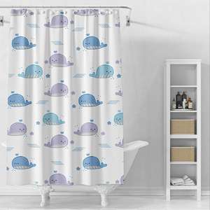 Rideau de douche en PEVA, plastique, dessins animés pour enfants, feuilles, moderne, simple, polyvalent, ensemble imperméable, décoration de salle de bain, crochets - Product Image 3