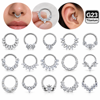 Anneau de septum articulé CRYSPURE G23 en titane avec zircon cubique pour femme, piercing de nez et de cartilage, bijoux corporels hypoallergéniques, vente en gros OEM