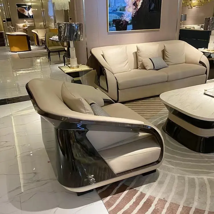 Novo sofá de couro italiano de luxo, conjunto de sofá de couro de alta qualidade para casa e sala de estar