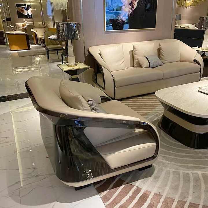 New highquality luxury leather Italian sofa set home furniture living