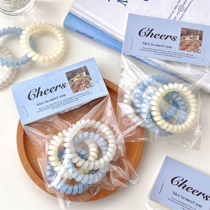 Cheers Frosted Sea Salt Blue Telephone Cord Hair <b>Ties</b> Set Of 4 Elastic <b>Women</b> Casual Solid Color Hair Accessories - Product Image 3