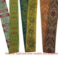 Ruban jacquard en polyester métallisé doré brillant de 5 cm, style ethnique, ruban en polypropylène