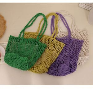 Cotton Rope Woven <b>Bag</b> <b>Large</b> Capacity Mesh Single Shoulder Straw Woven <b>Bag</b> Handmade Female Leisure Holiday <b>Beach</b> <b>Bag</b> - Product Image 2