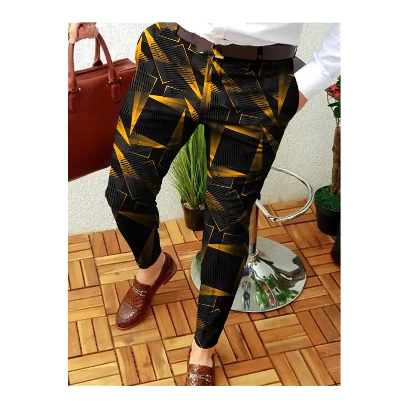 Best Selling Men's Trousers Striped Zipper Fly Ankle Length Slim Fit Simple Casual Pants
