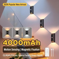 Lampe murale LED sans fil rechargeable à détection de mouvement intelligente, télécommande magnétique, design moderne, gradation progressive, noir