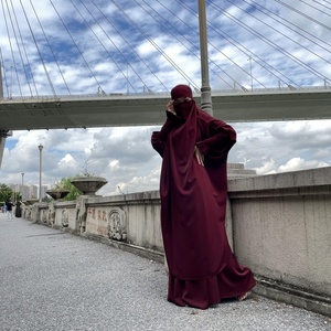6608# Abaya Suit Nida Solid Color Two Pieces Long Pleated <b>Elastic</b> Cuff Long Prayer Top and <b>Skirt</b> With Pockets Abaya Dress - Product Image 5
