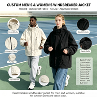 Blouson Bomber Unisexe Personnalisé Imperméable Coupe-Vent à Capuche Col en V Fermeture Éclair Noir Hiver Streetwear Lettre Brodé Finie