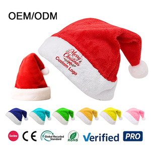Gorro de Santa Claus Personalizable, Ecológico e Impermeable, de Peluche Sintético Rojo y Blanco, con Serigrafía de Logotipo Personalizado - Product Image 1