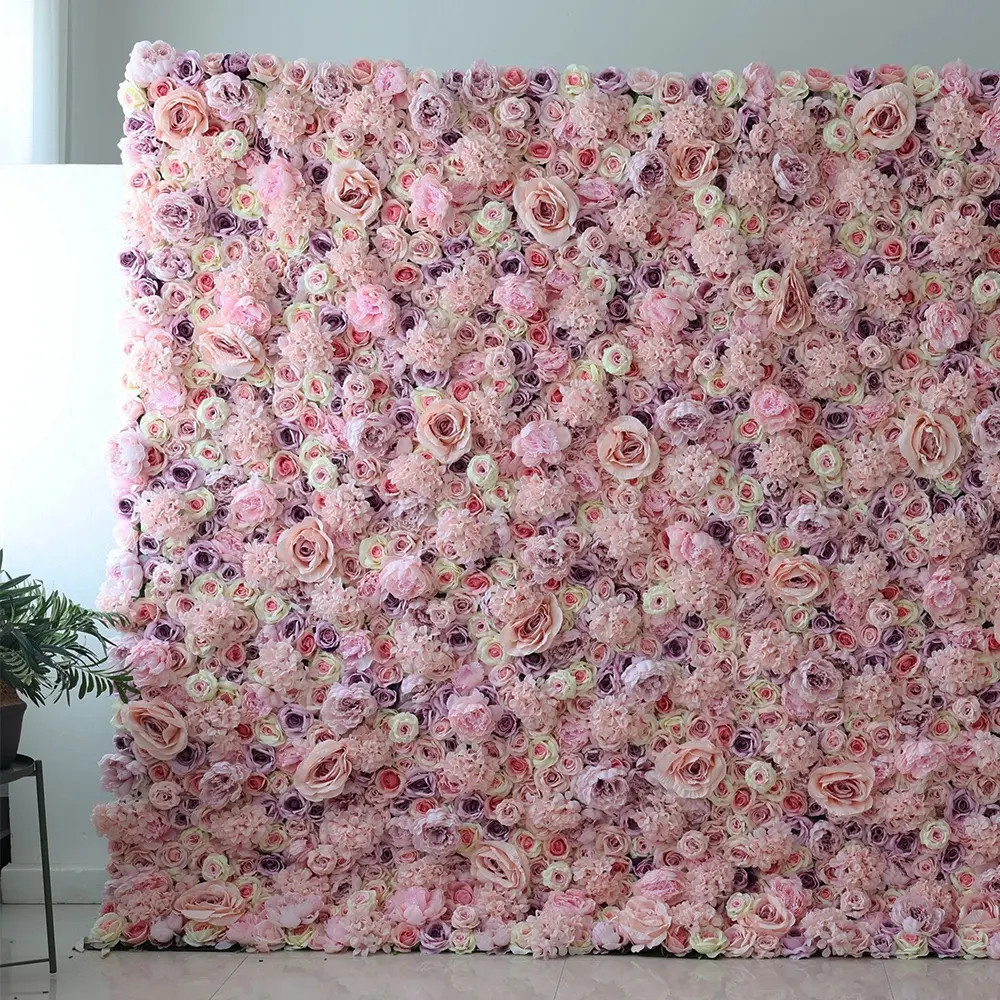 New arrival design 3D wedding artificial silk flower rose wall panel backdrop banquet decoration