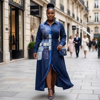 Robe chemise élégante et décontractée de style Abaya, grande taille, imprimé patchwork, manches longues, avec ceinture, inspirée des vêtements africains en jean.