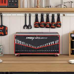 ชุดประแจเหล็กชุบโครเมียมผสมขนาด7-18มม. 1/4-7/8 "ม้วนเครื่องมือซ่อมอุตสาหกรรม DIY แบบปลายเปิด24ชิ้นปรับแต่งได้ - Product Image 1