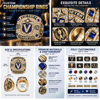 Bague de champion de ligue sportive personnalisée gravée avec les enregistrements des victoires, bague de mascotte d'équipe personnalisée