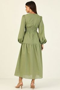 Robe <span class=keywords><strong>longue</strong></span> <span class=keywords><strong>longue</strong></span> à manches longues ballon <span class=keywords><strong>et</strong></span> col rond de couleur unie pour femme de style australien - Product Image 6