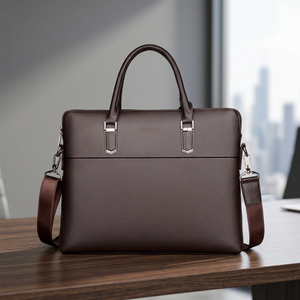 Brown Genuine Leather Laptop Briefcase Top Handle Shoulder Strap High Quality Large Capacity Business Office <b>Waterproof</b> - Product Image 4