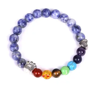 Braccialetti di perle di pietra naturale colorati da 8mm con motivo a gatto cane con motivo a zampa di agata braccialetto per animali domestici con corde elastiche per animali domestici