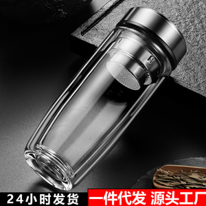 Double Wall Borosilicate Glass Water Cup With Lid Heat Insulated Tea Infuser For Daily Use And Gift - Product Image 1