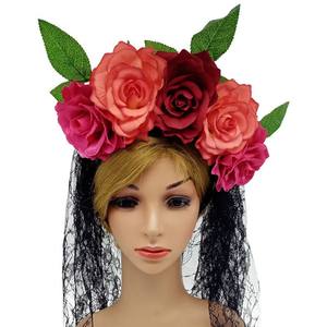 The Dead Headpiece Rose Floral Crown Veil Disfraz <span class=keywords><strong>de</strong></span> Halloween Diadema mexicana - Product Image 2