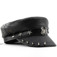 Mode Femmes Chauffeur Chapeau Béret Fiddler Cap Imprimé Léopard Rivet Quatre Saisons Pu Cuir Boucle Chapeau Vintage Chapeau