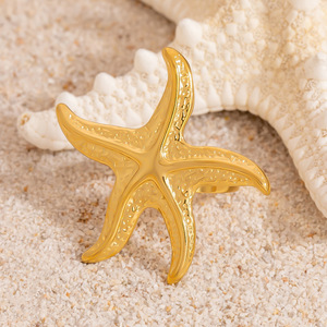 Bagues de mode en acier inoxydable, motif étoile de mer et floral, bijoux de fête unisexe, forme géométrique, origine Yiwu JZ21549, sans sertissage - Product Image 2