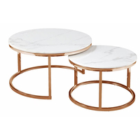 Table basse ronde moderne en marbre ardoise en acier inoxydable pieds chromés roses ensemble de table de salon