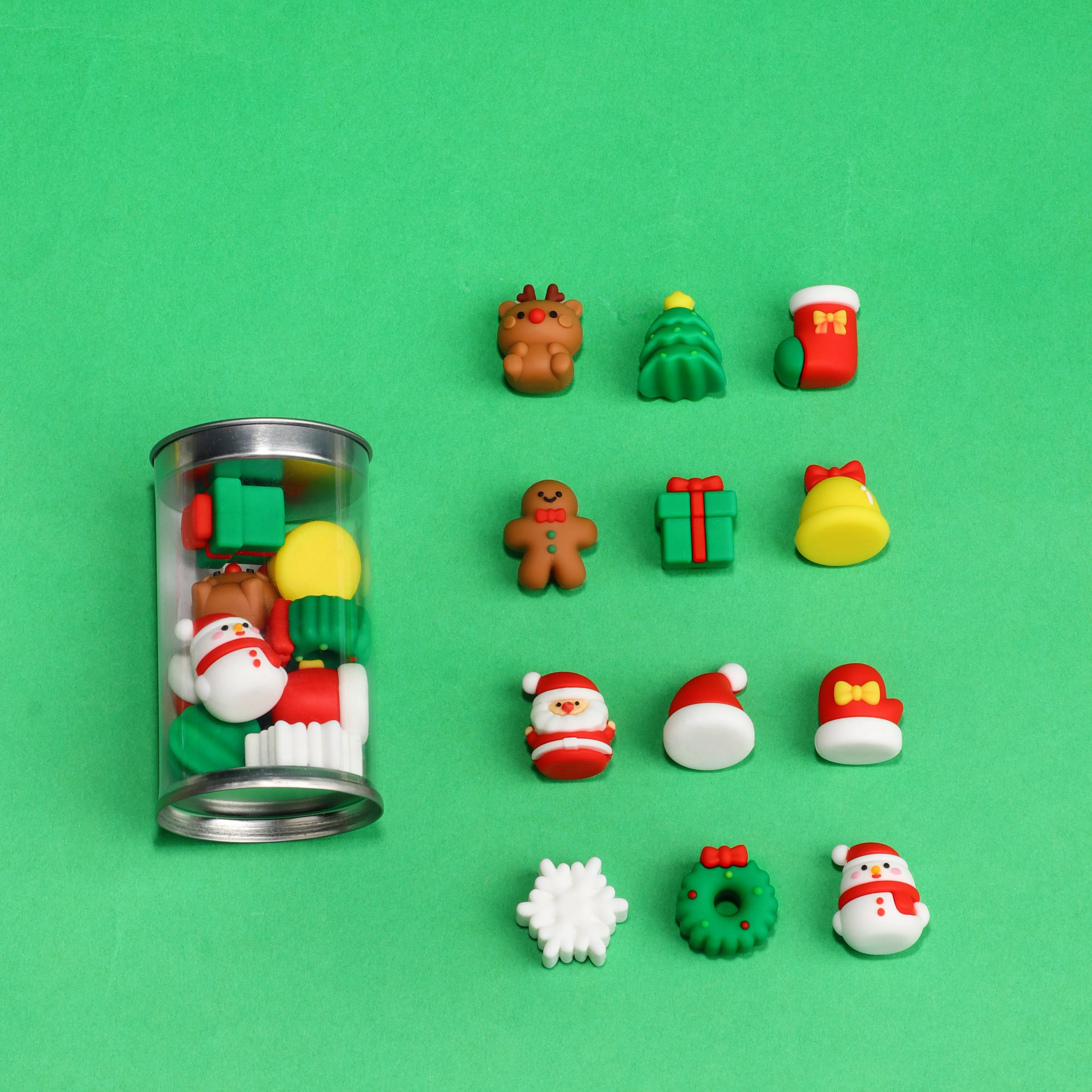 Vendita calda carino natale 12 stampaggio 3d gomma per bambini gomme da cancellare kawaii fantasia cartone animato di alta qualità per bambini