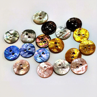 Boutons pour vêtements d'enfants en coquille d'ormeau dorée 18L, effet goutte d'eau, motif rond à 2 trous, boutons en coquille colorée