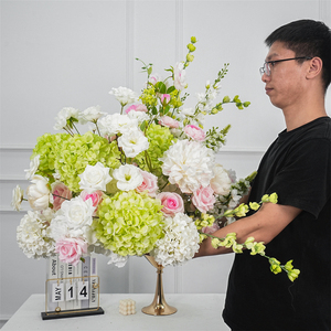 Artificial flower Light Green Hydrangea White Rose Wedding Bouquet Ball Real Touch Centerpieces - Product Image 1