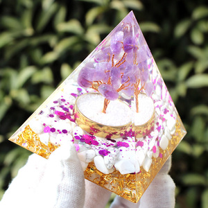 <b>Crystal</b> <b>Chip</b> Pyramid Resin Epoxy Craft Desktop Ornament Amethyst Tree Copper Jar White Turquoise Home Decoration - Product Image 2
