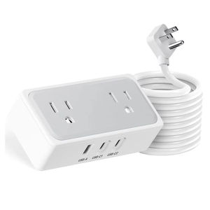 Regleta de alimentación de 5m probada con 2 tomas AC, 3 USB, 20W PD, protección contra sobretensiones y enchufe plano para EE. UU., Canadá y México - Product Image 1