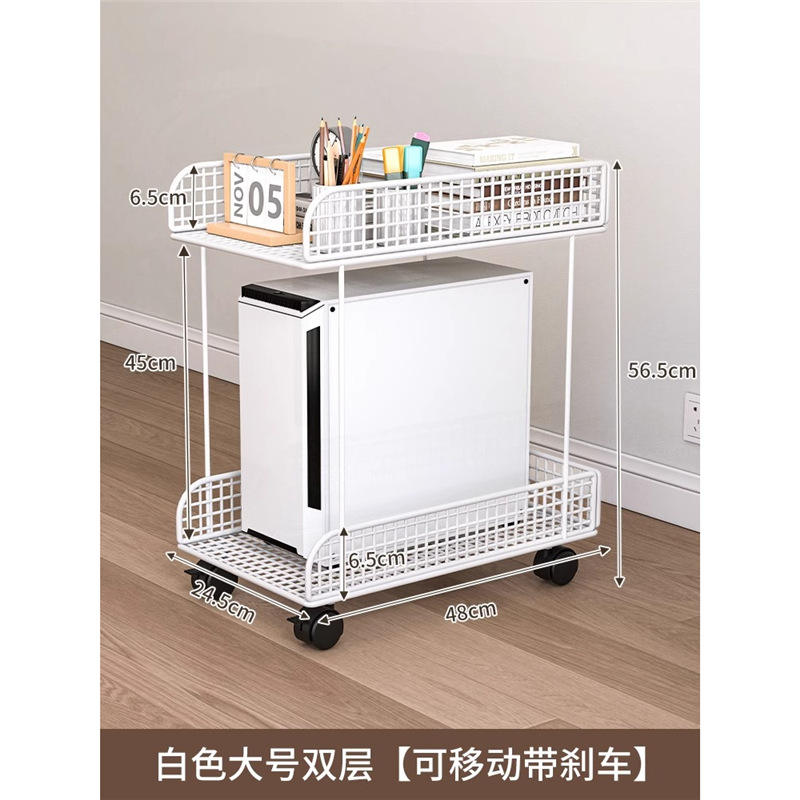 ชั้นวางยูนิตหลักสีขาวขนาดใหญ่ 2 ชั้น เคลื่อนย้ายได้พร้อมเบรก