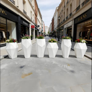 Maceta Moderna Geométrica de Fibra de Vidrio con Corte Diamante Blanco, Duradera y de Alta Gama para Hogar y Jardín - Product Image 4